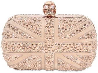  Suede & Swarovski Britannia Skull Clutch 