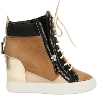 Giuseppe Zanotti 90mm Suede and Leather Sneaker Wedges - Lyst