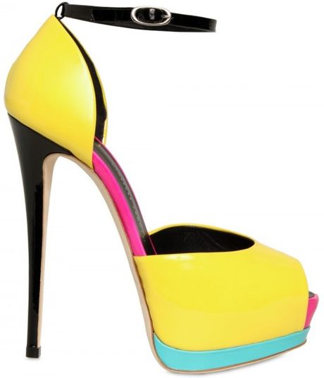 Giuseppe Zanotti 140mm Patent Peep Toe Sandals in Yellow - Lyst