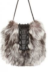 Hotel Particulier Crocodile Closure Fox Fur On Calfskin Shoulder Bag