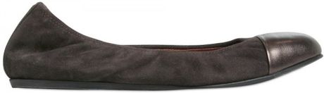 Lanvin Suede Metallic Toe Ballerina Flats in Brown (chocolate) - Lyst