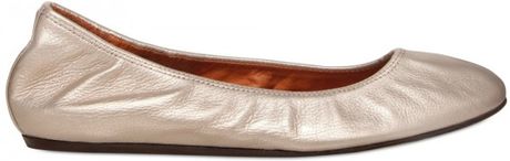 Lanvin Metallic Leather Ballerina Flats in Beige (silver) - Lyst