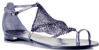 Lola Cruz 135z10bk - Pewter Metallic Mesh Toe Ring Sandal - Lyst
