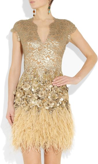 Matthew Williamson Feather and Crystal-Embellished Lace Dress - Lyst