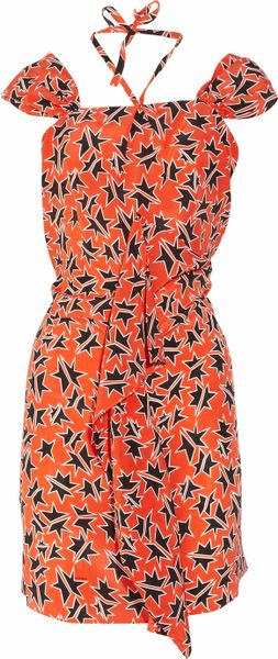 Miu Miu Printed Silk Crepe De Chine Dress in Red - Lyst