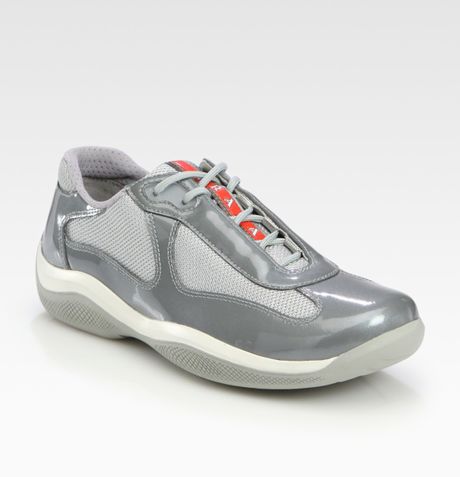 Prada Patent Sport Sneakers in Gray (silver) - Lyst