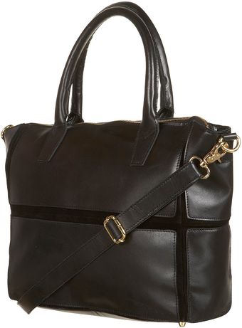 Topshop Black Leather Panel Tote Bag - Lyst