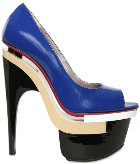 Versace 160mm Patent Open Toe Pumps in Blue - Lyst