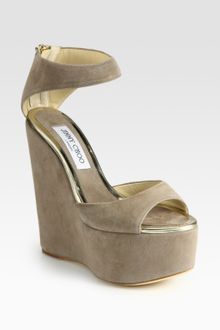 Jimmy Choo Topaz Suede & Metallic Leather Wedge Sandals - Lyst