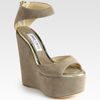 Jimmy Choo Topaz Suede & Metallic Leather Wedge Sandals in Gold (khaki) - Lyst