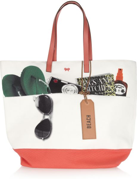 Anya Hindmarch Beach Bag Printed Canvas Tote in Beige (white)