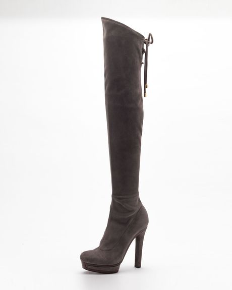 Gucci Alyona HighHeel OvertheKnee Boot in Gray - Lyst