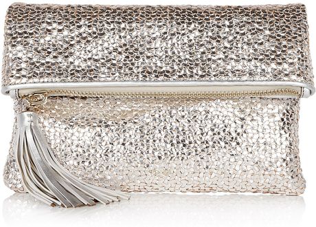Anya Hindmarch Metallic Woven Silver Huxley Clutch in Silver - Lyst
