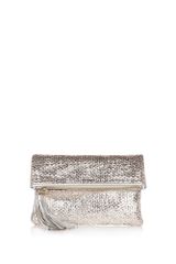 Anya Hindmarch Metallic Woven Silver Huxley Clutch