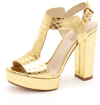  Veron Platform Sandal, New Gold Snake-embossed 