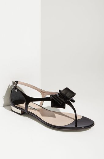 Miu Miu Bow T-strap Sandal - Lyst