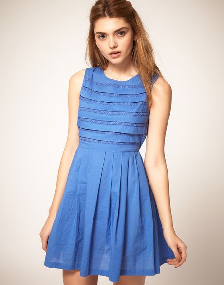 Asos Collection Summer Dress with Pleated Lace Bodice in Blue | Lyst