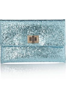 Anya Hindmarch Valorie Glitter-finish Leather Clutch - Lyst