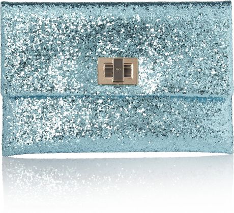 Anya Hindmarch Valorie Glitterfinish Leather Clutch in Blue - Lyst