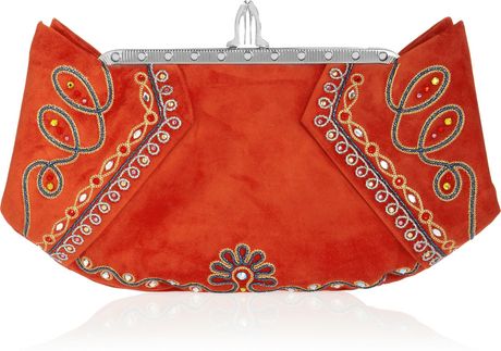 Christian Louboutin Loubis Angel Embroidered Suede Clutch in Red - Lyst