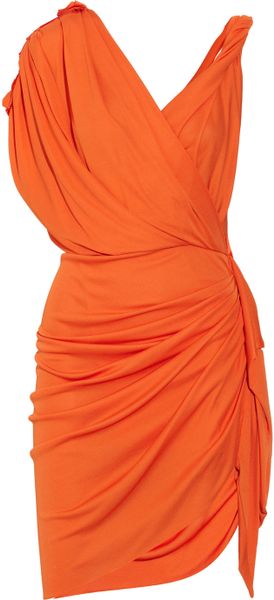Lanvin Draped Crepejersey Dress in Orange - Lyst