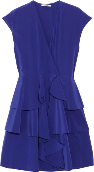 Miu Miu Tiered Silk Crepe De Chine Dress in Purple (blue) - Lyst