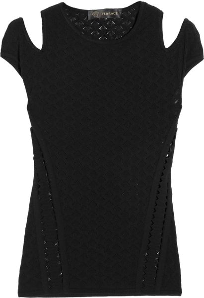 Versace Cutout Stretch Crochetknit Top in Black - Lyst