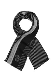 Versace Signature Striped Greca Wool Scarf - Lyst
