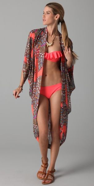 Mara Hoffman Long Chiffon Cocoon Cover Up in Pink (coral) - Lyst