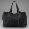 Bottega Veneta Topstitched Woven Leather Tote in Black - Lyst