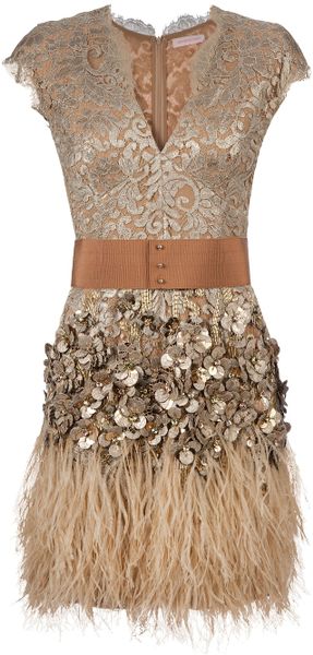 Matthew Williamson Feather and Crystalembellished Dress in Beige - Lyst