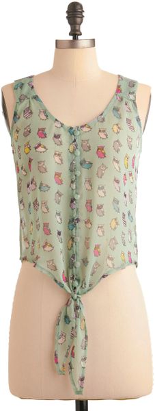 Modcloth Owl Time Favorite Top in Green (navy) - Lyst