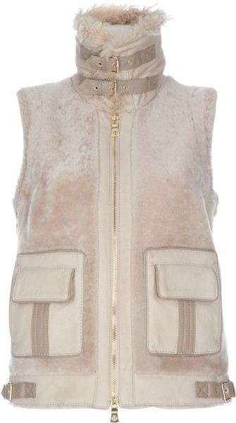 Tory Burch Shearling Gilet in Beige - Lyst
