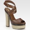 Yves Saint Laurent Leather and Hemp Platform Sandals in Brown (cognac) - Lyst