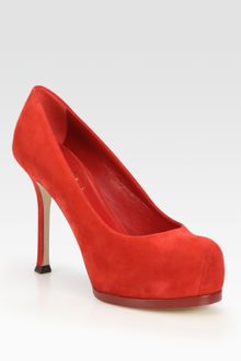 Yves Saint Laurent Ysl Trib Too Suede Platform Pumps - Lyst