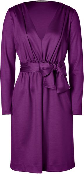 Alberta Ferretti Purple V-neck Belted Dress - Lyst