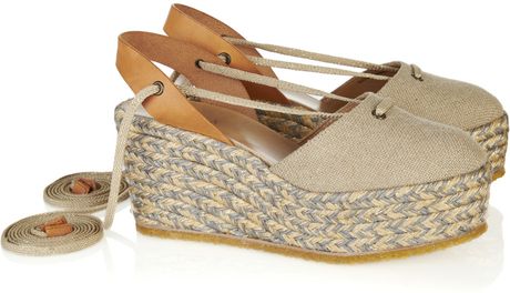 Chloé Leather and Canvas Platform Espadrilles in Gray - Lyst