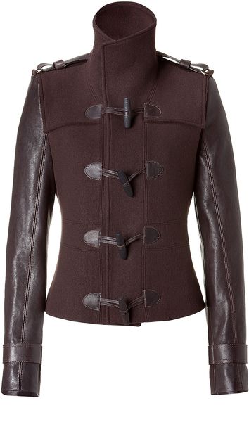 Givenchy Brown Duffle Jacket with Leather Sleeves in Brown - Lyst