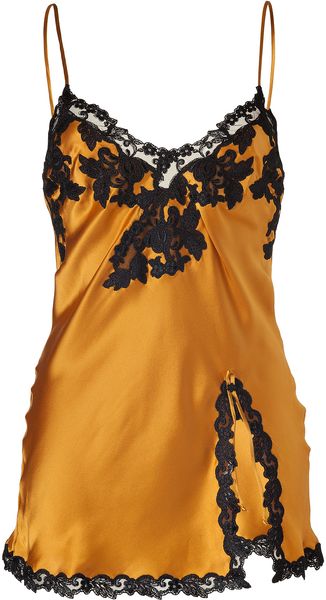 La Perla Golden Glow Silk Cami with Black Lace Trim - Lyst