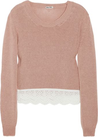  Knitted Cotton and Lace Sweater 