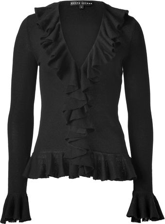  Black Ruffle Neck Cardigan 