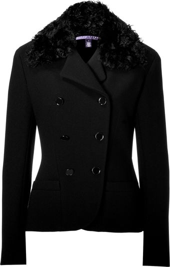  Black Double-breasted Jacket with Fur Collar 