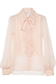 RED Valentino Pussy-Bow Ruffled Silk-Crepe Blouse - Lyst