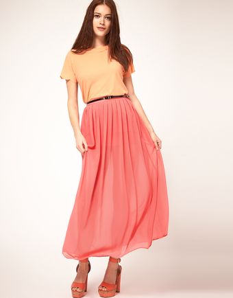 ASOS Collection Asos Belted Maxi Skirt with Pleats - Lyst