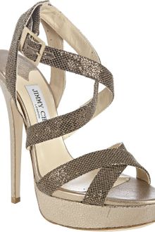 Jimmy Choo Bronze and Silver Metallic Fabric Louisa Crisscross Platform Sandals - Lyst