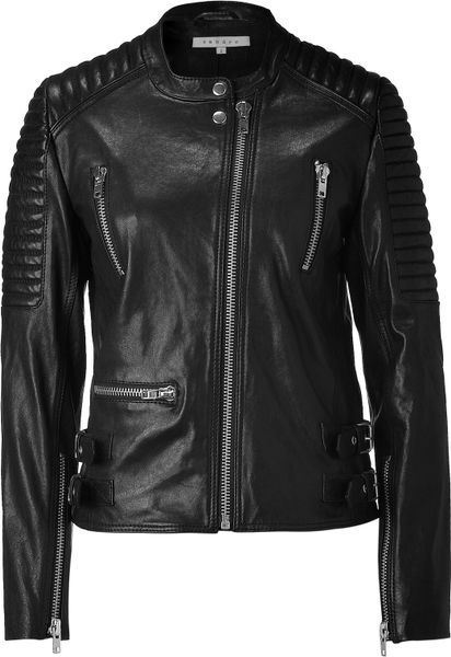 Sandro Black Leather Biker Jacket in Black - Lyst