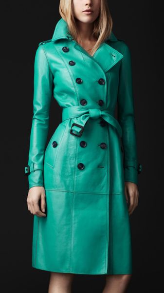 Burberry Prorsum Vibrant Bonded Leather Trench Coat in Green (malachite / spice) - Lyst