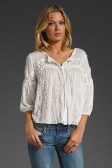Free People Crinkle and Lace Blouse - Lyst