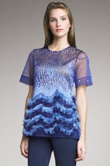 Lela Rose Dotted Organza Fringe Top - Lyst