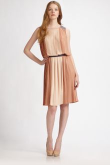 BCBGMAXAZRIA Soft Color Block Pleated Dress - Lyst